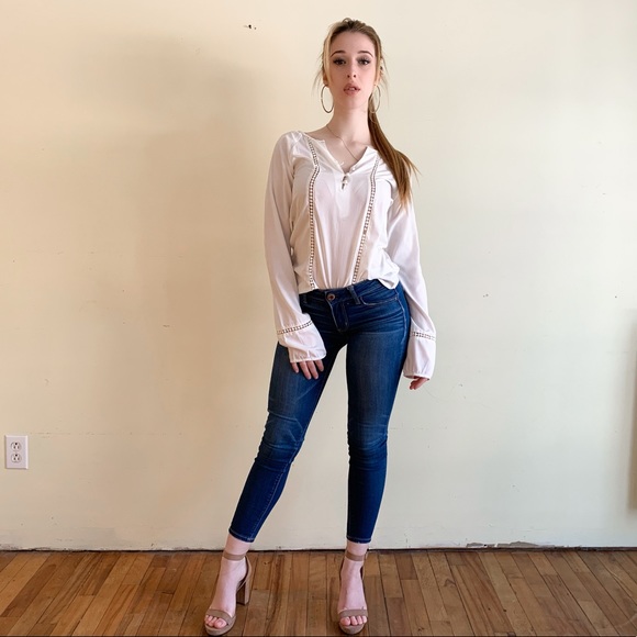 Boho-Style Long Sleeve White Blouse - Picture 2 of 4